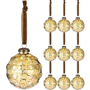Soulchen 9 Pcs Large Mercury Glass Christmas Ornaments 3.15" Vintage Hanging Ornaments Hanging Christmas Ball Decorations for Xmas Tree Decor(Gold)