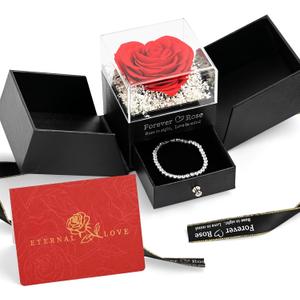 LIFELUM Mother's Gifts for Women Luxury Gifts Heart Preserved Roses in a Box with Bracelet,Gift for Mom,Real Eternal Rose Anniversary Set Gift for Her