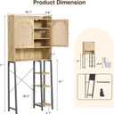 Rattan Over The Toilet Storage Cabinet with Adjustable Shelf and Large Space, Bathroom Organizers and Storage Over Toilet with Rattan Door, Metal Stand, Tall Storage Shelves Above Toilet, Natural