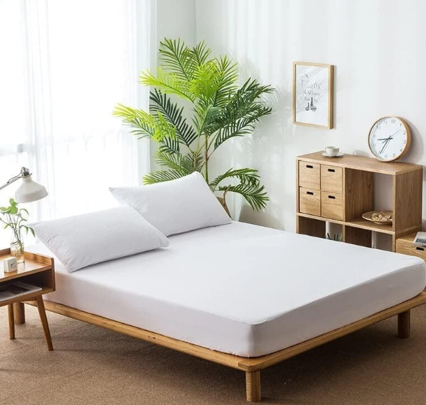100% Organic Cotton Mattress Protector Single 90x190 Size Mattress Cover 250GSM, Waterproof Mattress Protector, Noiseless & Vinyl Free Mattress Cover Fits upto 40cm Mattress (White)