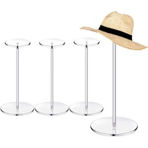 Chunful 4 Sets Acrylic Hat Stand Holder Wig Display Rack Clear Pedestal Stand Baseball Hat Rack Round Acrylic Risers for Tabletop Display Watch Jewelry(12 Inch)