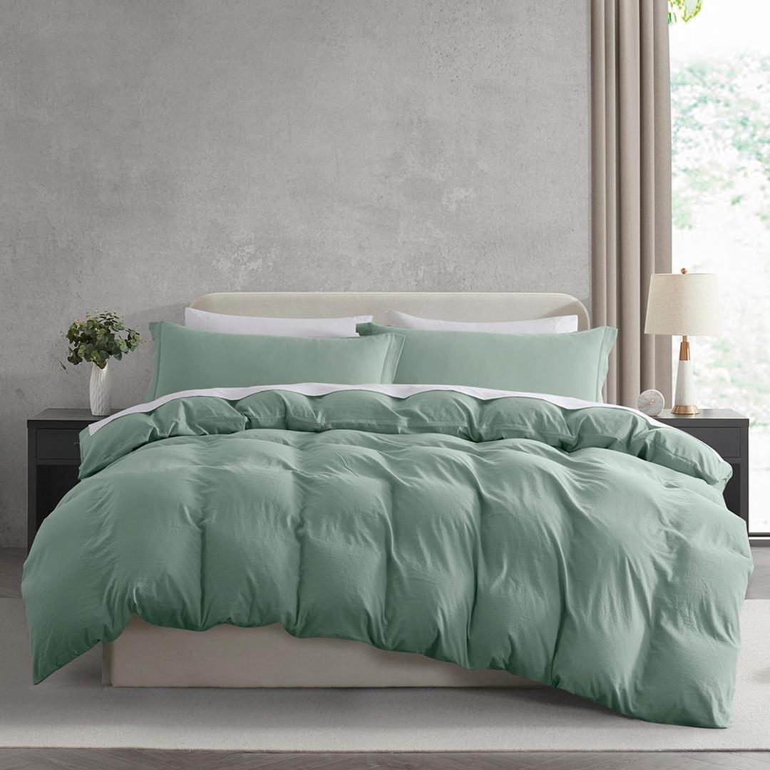 Nestl Sage Green California King Duvet Cover Sets - Soft Prewashed Cal King Duvet Cover, 3 Piece, with Zipper Closure, 1 Duvet Cover 104x98 inches and 2 Pillow Shams