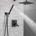 Delta Modern 14 Series Square Rain Shower System Faucet Set, Rainfall Matte Black Shower Head and Handle Set, Valve Trim Kit, 10 Inch, Matte Black 342701-BL