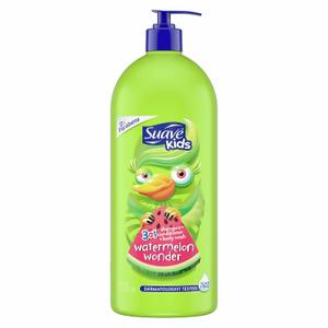 Suave Kids 3 in 1 Shampoo Conditioner Body Wash for Tear-Free Bath Time, Watermelon Wonder, Dermatologist-Tested Kids Shampoo 3 in 1 Formula 40 oz
