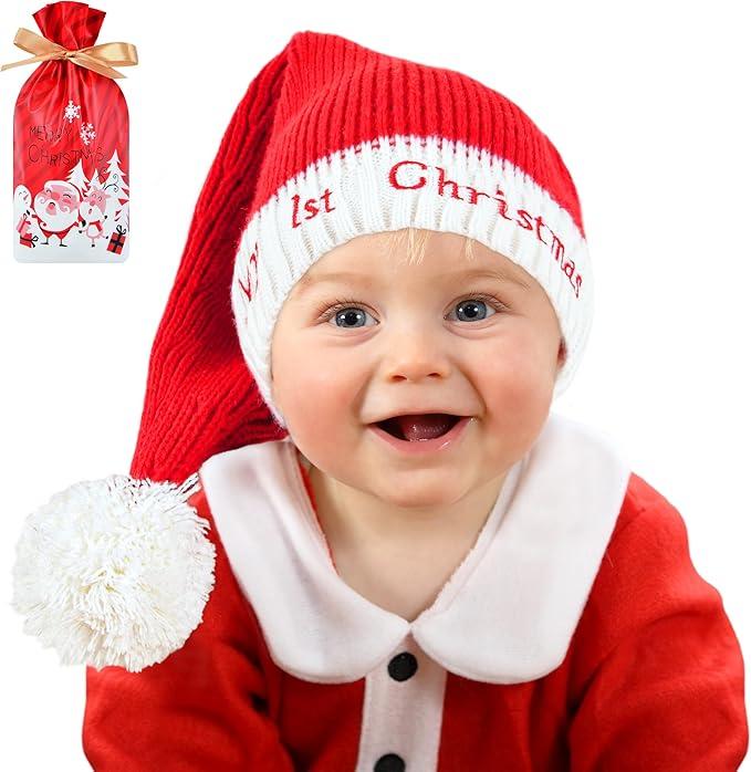 Baby Santa Hat Knit Christmas Beanie Winter Red Hats for Newborn Infant Holiday Warm Xmas Claus Decoration Gifts