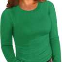 Chulianyouhuo Women Plus Size Tops Long Sleeve Ribbed Knit Shirts Fall Fitted Basic Tee Going Out Tops Casual Outfits (1X, Green)