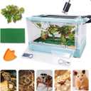 Travel Portable Foldable Terrarium Kits for Reptiles -Heat-Resistant Material, Easy to Move with Wheels, Includes Plant, Feeding Bowl, and Carpet for Snakes, Lizards, Tortoises, and Leopard (Blue)
