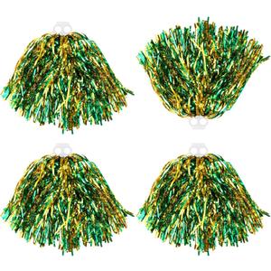 Thenshop 4 Pack Cheerleading Pom Poms Cheerleader Squad Spirited Fun Pompoms Cheer Hand Flowers Metallic Foil Pompoms for Adults Sports Meeting Team Spirit Cheering Party (Green and Gold)