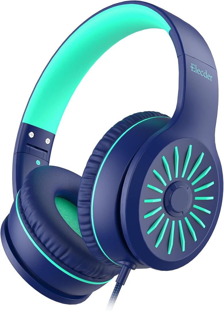 ELECDER i45 On-Ear Headphones with Microphone - Foldable Stereo Bass, Portable Wired Headphones with No-Tangle 1.5M Cord, 3.5MM Jack for School/Kids/Teens/Smartphones/Travel/Tablet - Blue