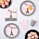 144-Piece Paris Party Supplies Set, Includes Plates, Napkins, Cups, and Cutlery, Ideal for Birthdays and Paris-Themed Parties (Pink & Black, Serves 24)