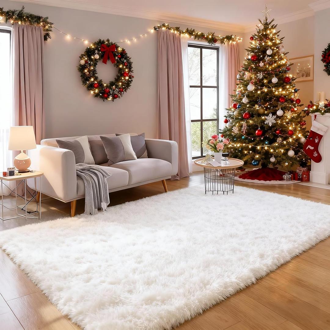 White Shag Rugs for Bedroom, 4x6 Soft Fuzzy Rugs for Living Room, Fluffy Shaggy Plush Carpet Girls Kids Room Dorm Upgrade Non-Slip