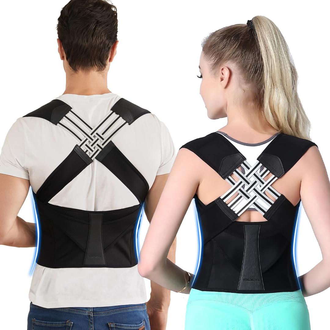 VOKOKOYA Posture Corrector for Women and Men,Adjustable Shoulder Straightener,Back Support Brace,Upper Spine scoliosis, hunchback Black X-Large