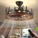 Farmhouse Rustic Ceiling Fan with Light and Remote, 21 Inch Flush Mount Vintage Bladeless Rustic Chandeliers Fan, Rustic Ceiling Fan for Living Room, Bedroom, Hallway, Entryway Lighting