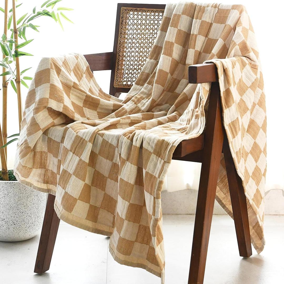 Folkulture Throws for Couch 50" x 60", 100% Recycled Cotton Couch Blanket for Chair, Throw Blanket for Couch or Bed Throws for Sofa, Boho Throw Blankets. (Biscuit)