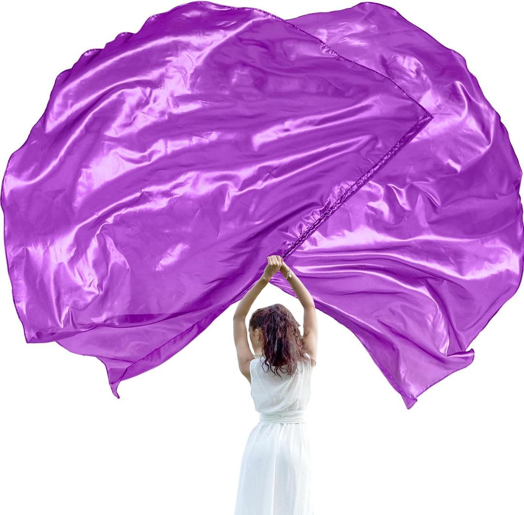 Jetec 2 Set 55" Praise Dance Worship Flags with Scalable Rod Semicircle Worship Angel Wing Flag for Dance Church (Purple)