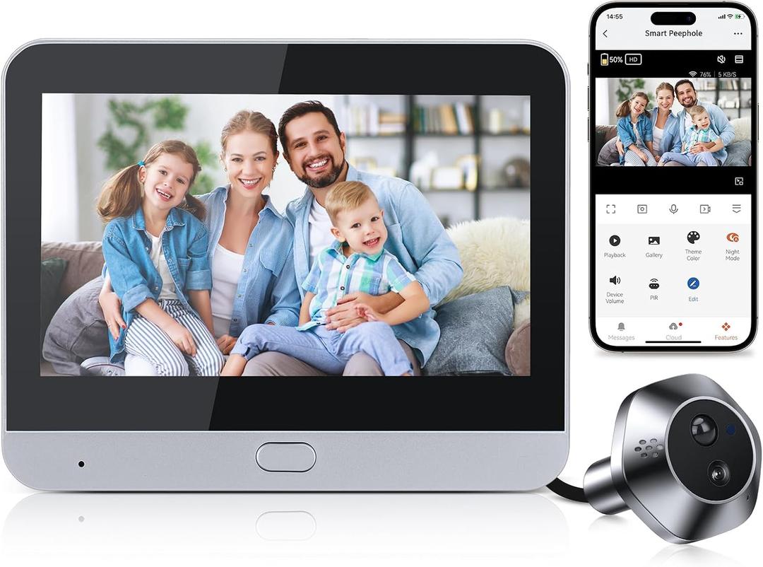 Video Doorbell Camera Door Viewer with 4.3" Color Monitor, 1080P HD Wireless Doorbell Camera WiFi Two-Way Talk,5000mAh Battery Powered, Night Vision,120°Wide View PIR Motion Detection Alerts