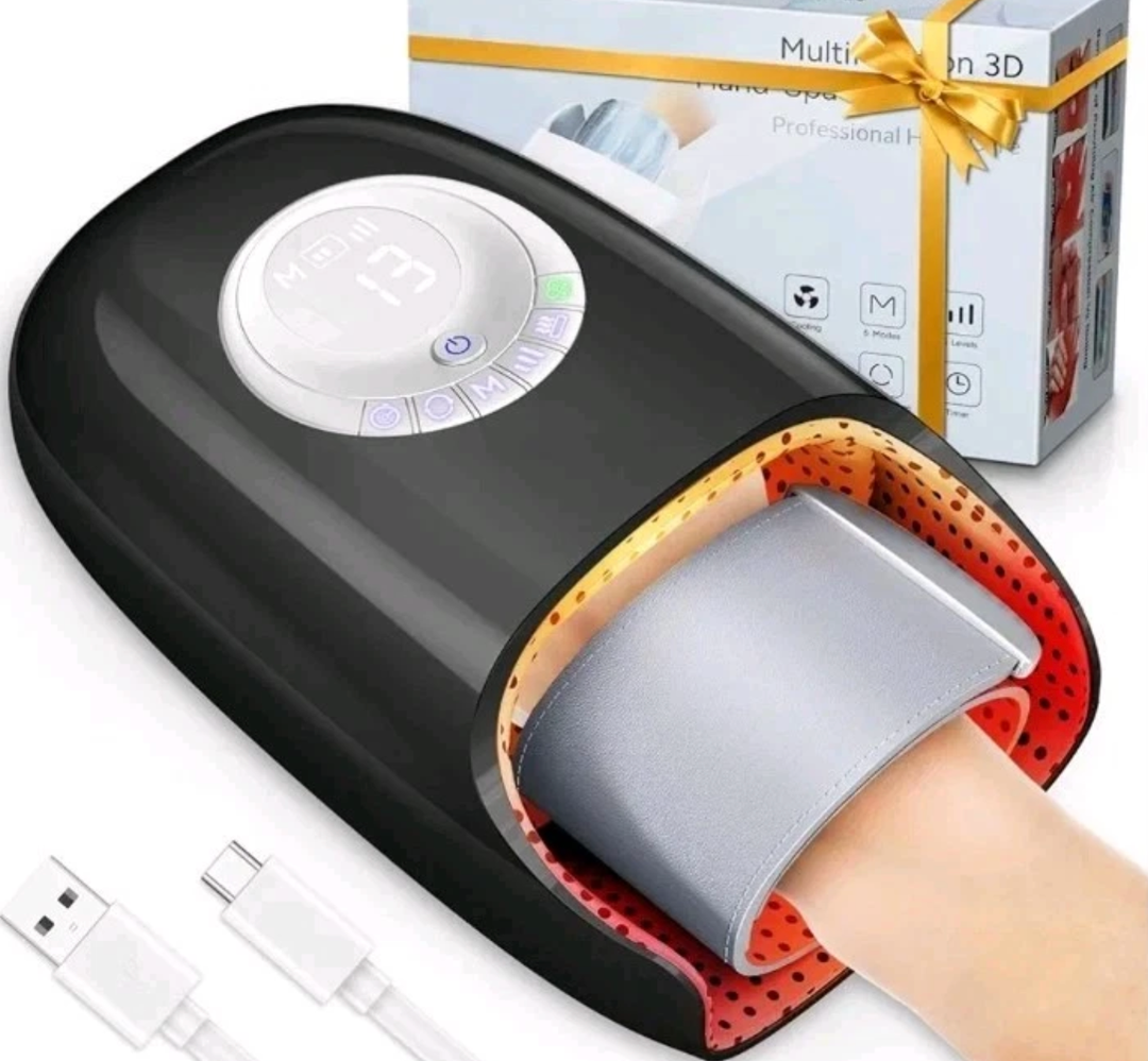 Hand Massager with Heat and Compression, Hand Massage for Arthritis and Carpal Tunnel Relief, 6 Modes Pressure Point Therapy, Blowing Wrist Massager, Finger & Palm Kneading, Gifts for Mom Dad