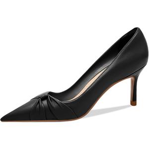 PiePieBuy Womens Pointed Toe Pumps Twist Knot Stiletto Mid Heel Faux Leather Dress Shoes (8, Black)