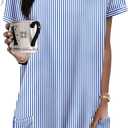 KISSMODA Woman Lightweight Dress with Hood Short Summer Pullovers with Pockets Long Tunics Top for Leggings Small, C-stripe-blue