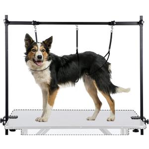 H-Shape Dog Grooming Arm with Clamp, Heavy Duty Pet Grooming Table Arm with Loop Noose, 32" Height Adjustable and 34" - 50" Width Adjustable for Large & Medium & Small Pets, Black