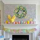 Easter Wreath, 20" Easter Colorful Eggs Door Wreath, Easter Wreaths with Green Leaves for Front Door Hanging Decorations for Home Party Farmhouse Spring Summer Indoor Outdoor Decor