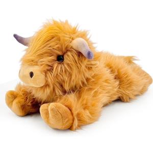 Highland Cow Microwavable Stuffed Animal  1.5 lb Unscented Heating Pad Plush, Soft Cozy Cute Cow Toy for Relaxation and Comfort, Gift for Women, Girls, Adults & Kids by Happy Fuel (Brown Highland Cow (Lying Down))
