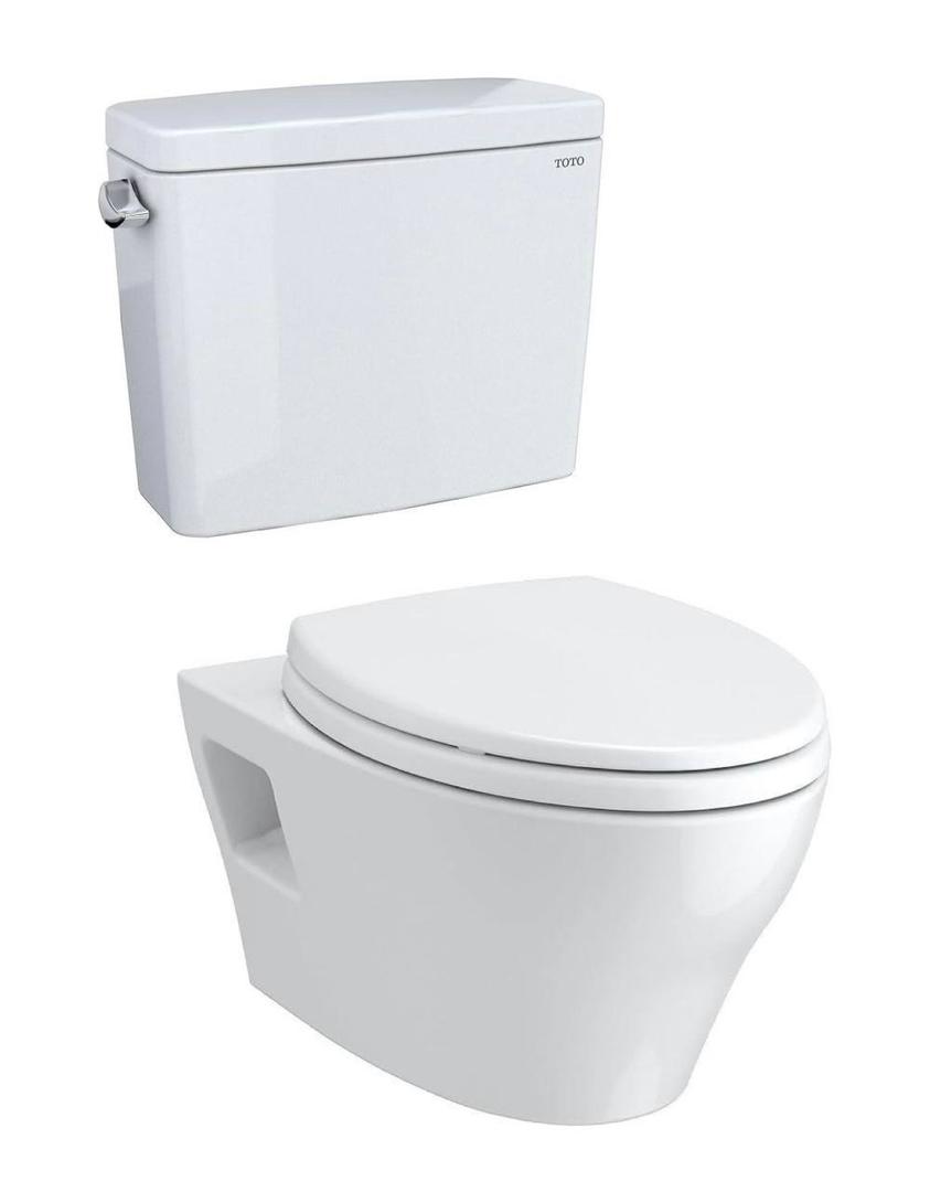 Set Of 2: TOTO TCT428CFGT4001 EP Wall Mounted Elongated Chair Height Toilet Bowl Only with Washlet+ and CeFiONtect - Less Seat Cotton White And 
TOTO Drake 1.6 GPF Toilet Tank with WASHLET+ Auto Flush Compatibility, Cotton White - ST776SA#01