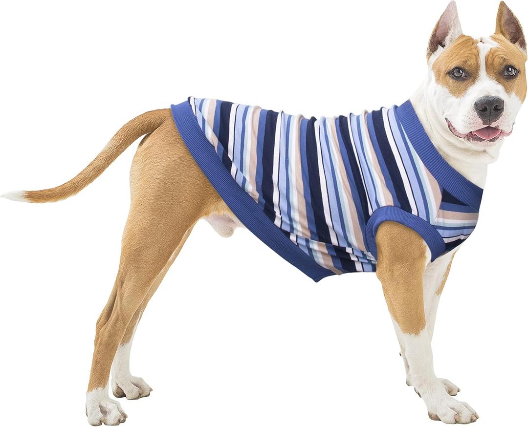 Large Dog Striped T Shirts Clothes Sleeveless Tank Top Vest for Labrador Dobermann, Blue, 5X-Large