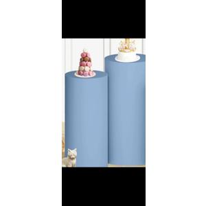 OMKSIH Spandex Cylinder Pedestal Covers Set of 2 - Dusty Blue Stand Covers for Party Dessert Decor - Plinth Cover