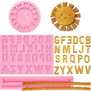 26 Capital Letter Fondant Molds, 3D Letters Hemp Rope Cake Decorating Molds, Cartoon Smile Sun Shaped Silicone Chocolate Molds for Birthday Cupcake Topper Cookie Plaster Clay Resin