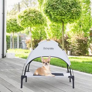 S/M/L Outdoor Elevated Dog Cot with Canopy & Side Shade for Camping Small Medium Dogs (Carry Bag), Portable Cooling Raised Dog Bed with and Side for Beach (M (24"x18"x24"), Grey)