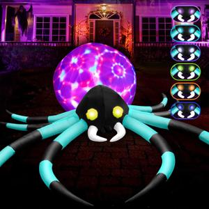 12Ft Giant Halloween Inflatables Spider Built-in 7-Color-Shifting Eyes & 3-Effect-Flashing Belly, Large Halloween Decorations Outdoor Huge Blow Up Yard Decorations Blowups for Holiday- 1PCSCyan