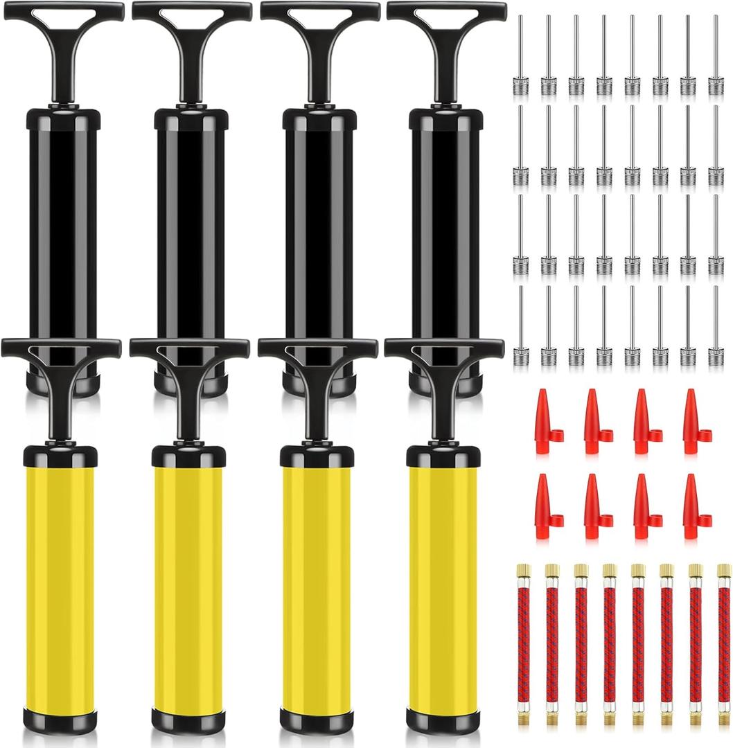 Chumia 8 Sets Ball Pumps Air Pump Bulk for Balls with Needle, Nozzle, Extension Hose Sports Ball Tool for Soccer Basketball Football Volleyball (Black, Yellow)