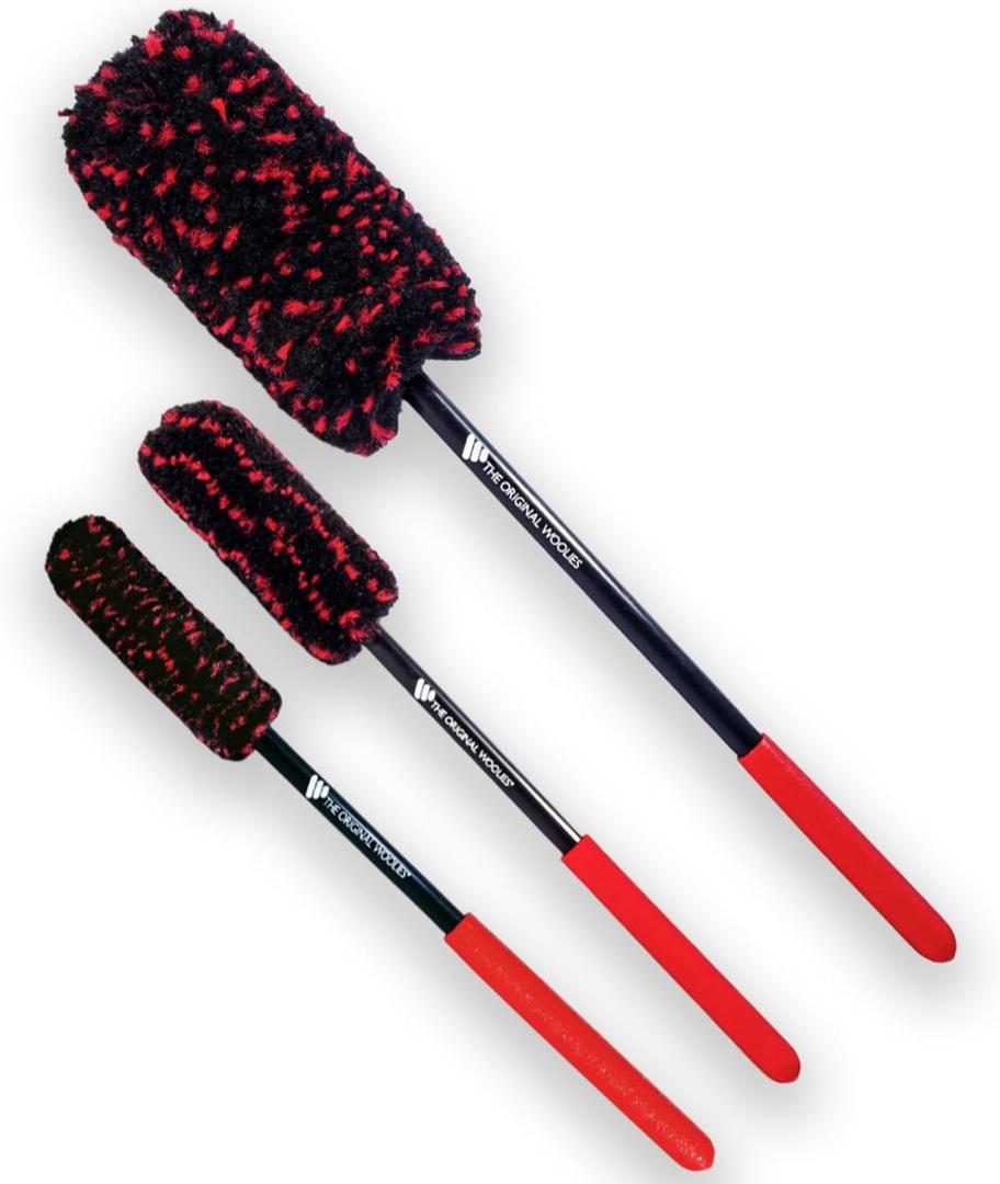 Wheel Woolies Car Detailing Brush Set - 3pc Car Wheel Brush Kit (18”, 12”, 12”) for Rims, Barrel, Spokes & Brake Dust | Soft No Scratch Rim Brush with Long Handle & Anti-Slip Grip | Made in USA
