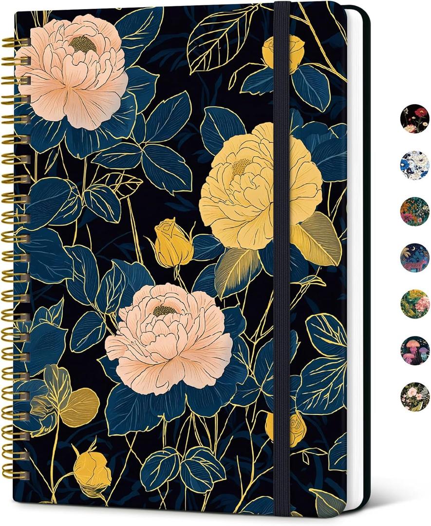 Taja Spiral Journal Notebook for Women, Pretty Hardcover Lined Notebook for Work & Note Taking, Aesthetic Cute Journal for Writing, 140 Pages, 5.8"x8.3", Luxe Peony