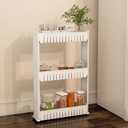 Lavish Home 3 Tier Shelf Rolling Cart - Narrow-Space Kitchen or Bathroom Shelf Organizer Cart - Slim Slide-Out Storage Shelves for Kitchen, Bathroom, Laundry and Pantry, 19.5 x 5 x 28