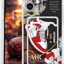 Basketball Shoes Clear Case Compatible with iPhone 12 Case for Boys with Card Holder, Soft Off Silicone Cool Classic Sneakers Shockproof Card Slots White Cover
