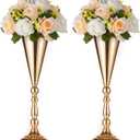 2 Pcs Tabletop Metal Wedding Flower Trumpet Vase, 16.5 inch Tall Table Decorative Centerpiece, Artificial Flower Arrangements for Anniversary Ceremony Party Birthday Event Aisle Home Decoration (Gold)