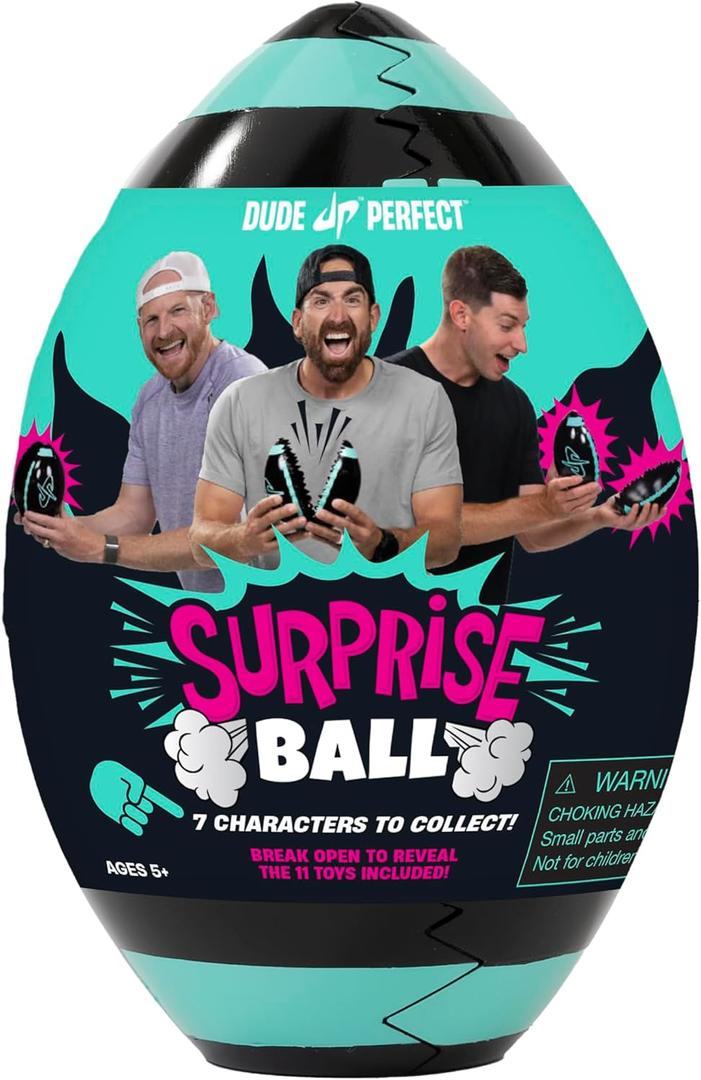 Dude Perfect Surprise Ball for Kids with 5 Toys + Sticker Pack, Unwrap Hidden Prizes and a Mystery Character, Collect All 7 Characters, Game for All Ages