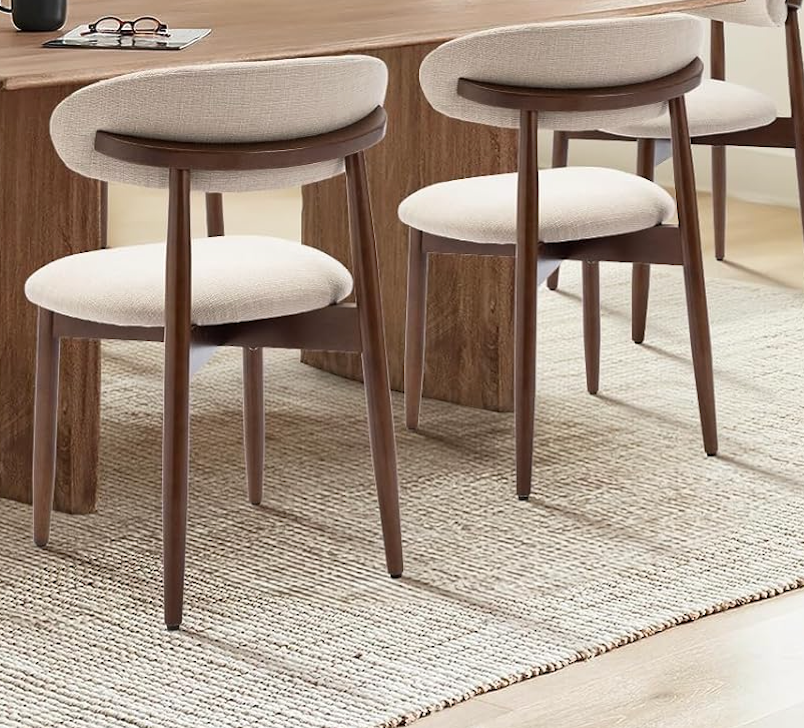 COLAMY Wooden Dining Chairs Set of 2, Modern Fabric Upholstered Dining Room Chair, Farmhouse Kitchen Side Chairs with Foot Pegs, Beige