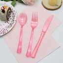 300 Pcs Pink Silverware Set Heavy Duty Pink Plastic Silverware - 100 Forks, 100 Knives, 100 Spoons for Brithday, Wedding, Baby Shower, Bridal Shower