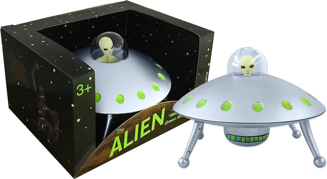 Off the Wall Toys Alien Glow-in-The-Dark UFO Space Ship and Bendable Action Figure Toy