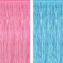 2 Pack Gender Reveal Decorations, 3.28 FT x 7.05 FT Pink and Blue Fringe Backdrop, Metallic Boy or Girl Foil Fringe Curtains Tinsel Backdrop Party Streamers, Birthday Party Decor Photo Booth Props, Pink Blue