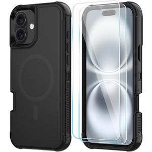 SunStory Magnetic for iPhone 16 Plus Case with HD Screen Protector, Compatible with MagSafe, 3-Layer Heavy Duty Full-Body Cover, 3 in 1 Hybrid Protective Case for iPhone 16 Plus 6.7",Black