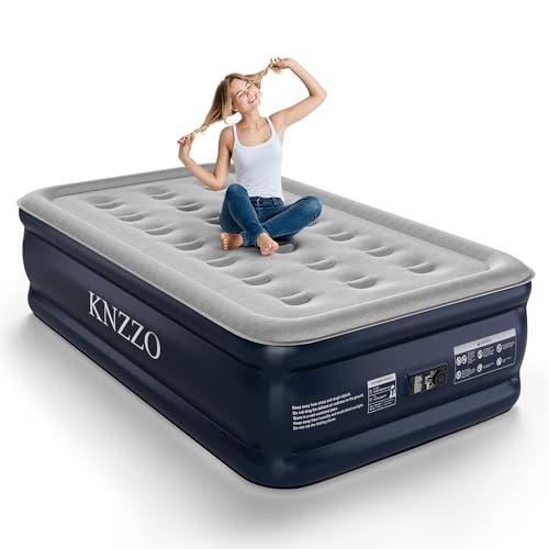 KNZZO Twin Air Mattress with Built-in Pump, 18" Top Inflatable Mattress with Waterproof Flocking Fabric, Three-Minute Quick-Inflatable Bed. Portable Blow Up Mattress for Home, Outdoor and Guests