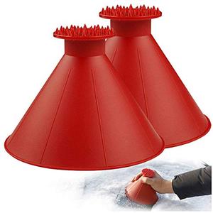 Magical Car Ice Scraper with Funnel,4 Pack Cone Windshield Ice Scrapers,Round Snow Scraper for Car(Red)