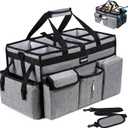 Extra Large Cleaning Caddy Bag with Rigid Support Board, Cleaning Organizer Tote with Detachable Divider, Adjustable Shoulder Strap & Waist Belt, Cleaning Supply Carrier for Cleaners & Housekeepers (Gray)