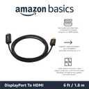 Amazon Basics DisplayPort to HDMI Cable, Uni-Directional, 1080p, 1920x1200, 4K@60Hz, Works with DisplayPort Enabled Desktops and Laptops, Connect to HDMI Displays, 6 ft, Gold-Plated Plug, Black