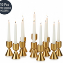 10 Pcs Brass Gold Candlestick Holder, Taper Candle Holders, Candle Stick Holders 10 Pcs, Modern Aluminum Taper Holder for Table Mantel Wedding Housewarming Gift