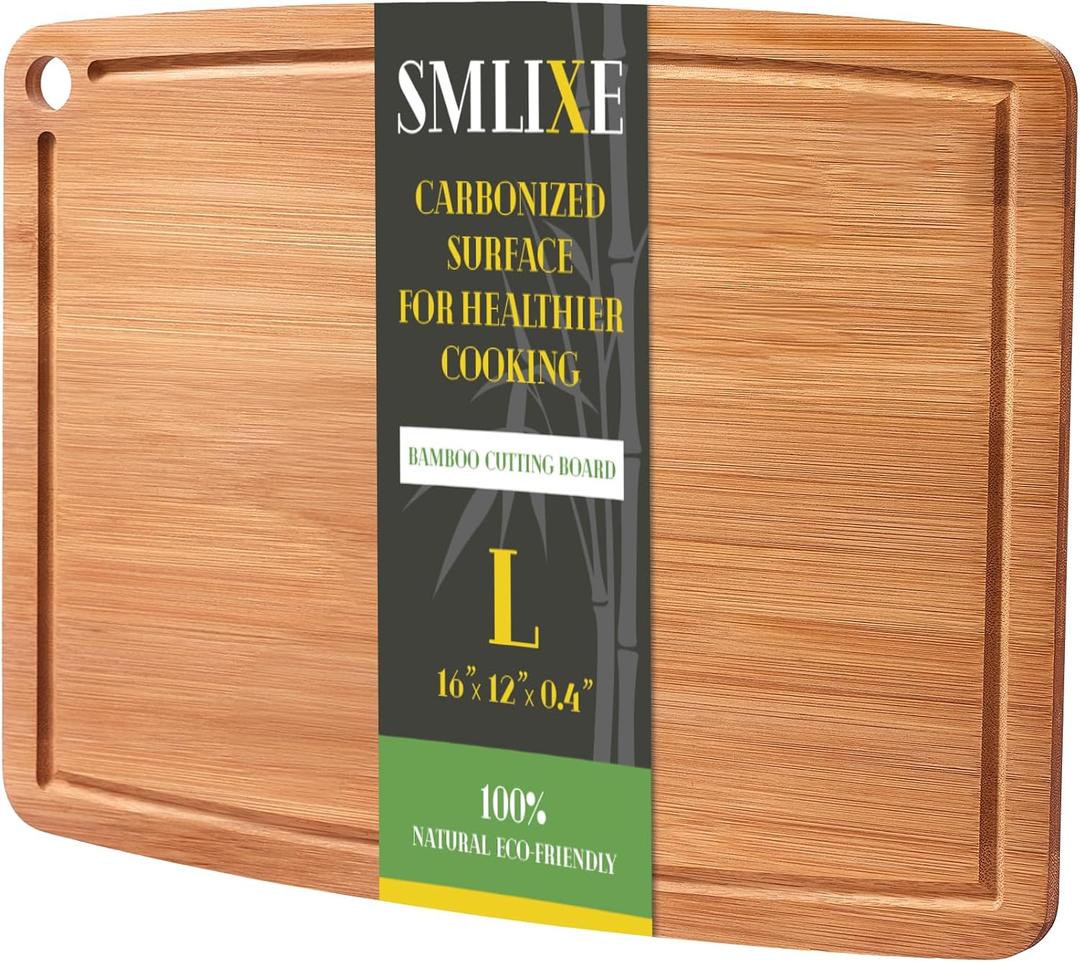 Bamboo Cutting Boards for Kitchen,Carbonized Wood Cutting Board with Deep Juice Groove for Chopping Meat, Vegetables, Fruits, Nuts,Lightweight & Durable,Ideal Kitchen Gift
